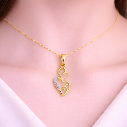 Graceful Double Heart Flow Sparkle Diamond Gold Pendant