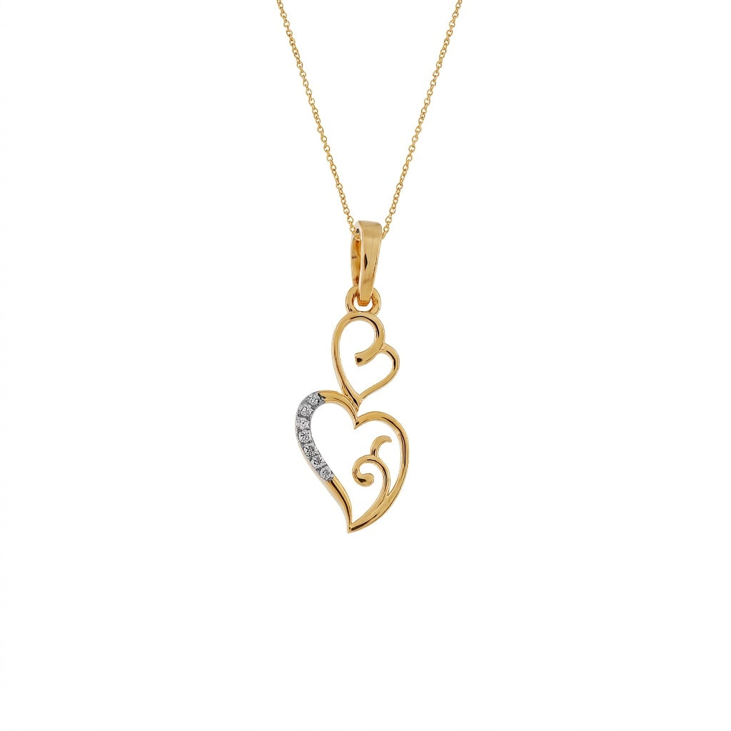 Graceful Double Heart Flow Sparkle Diamond Gold Pendant