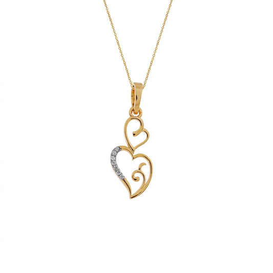 Graceful Double Heart Flow Sparkle Diamond Gold Pendant