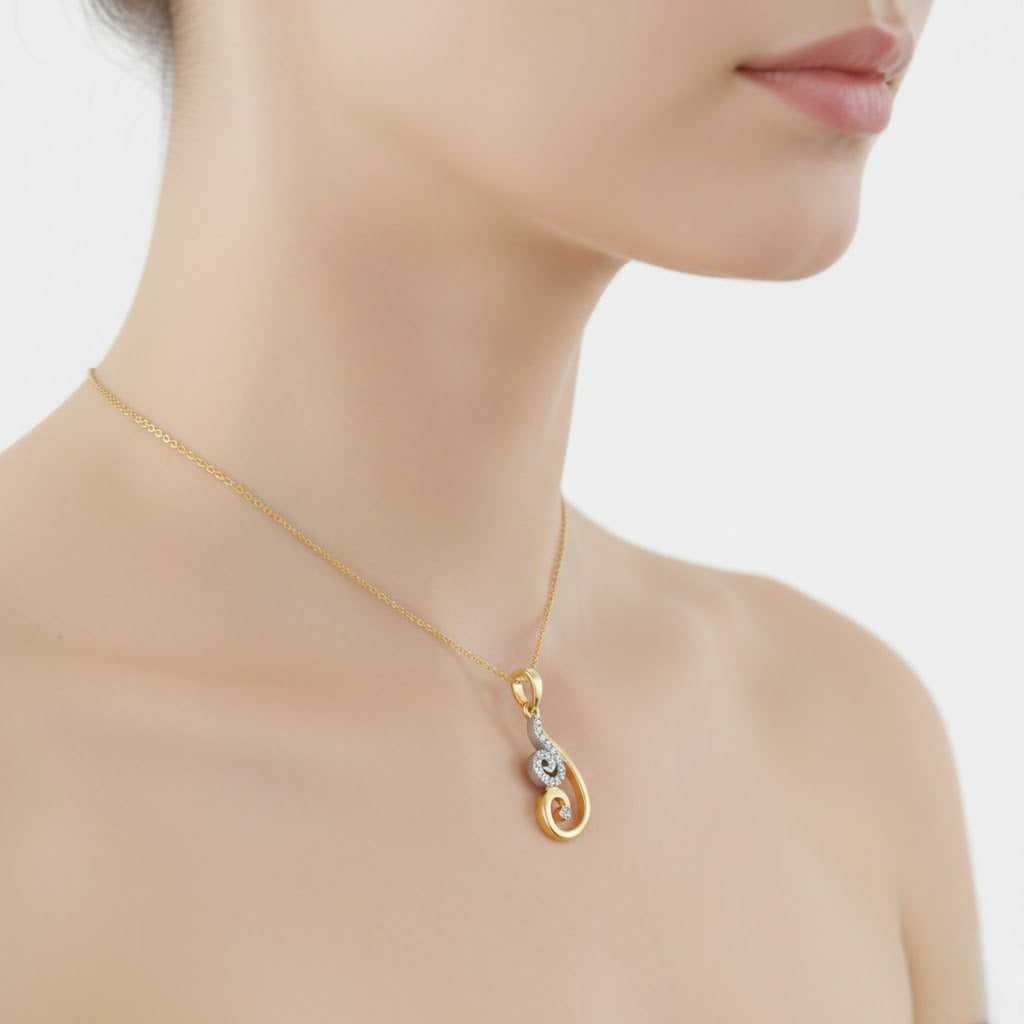 Graceful Spiral Curve Diamond Gold Pendant