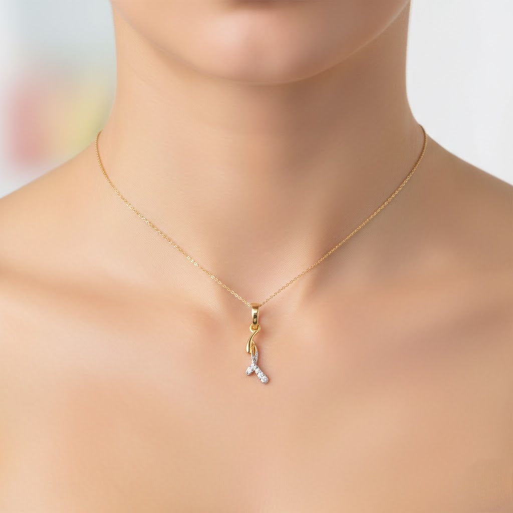 Elegant Twisted Drop Sparkle Accent Diamond Gold Pendant