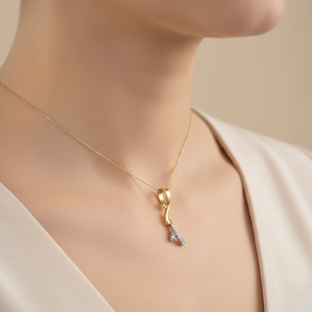 Elegant Twisted Drop Sparkle Accent Diamond Gold Pendant
