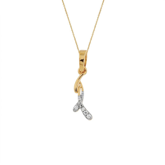 Elegant Twisted Drop Sparkle Accent Diamond Gold Pendant