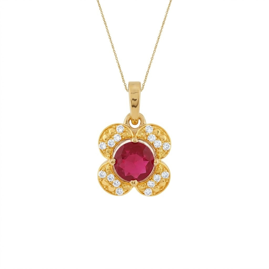 Ruby Floral 9K Diamond Gold Pendant