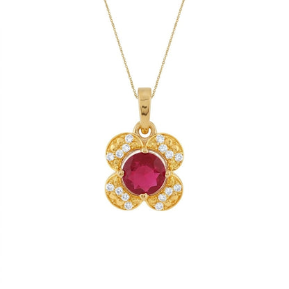 Ruby Floral 9K Diamond Gold Pendant
