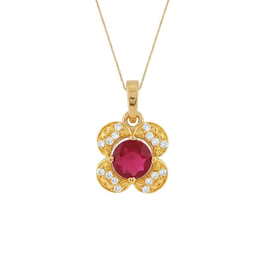 Ruby Floral 9K Diamond Gold Pendant