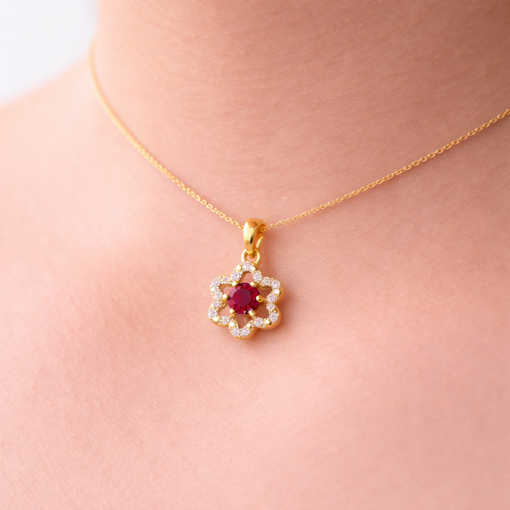 Elegant Floral Openwork Sparkle Design Diamond Gold Pendant