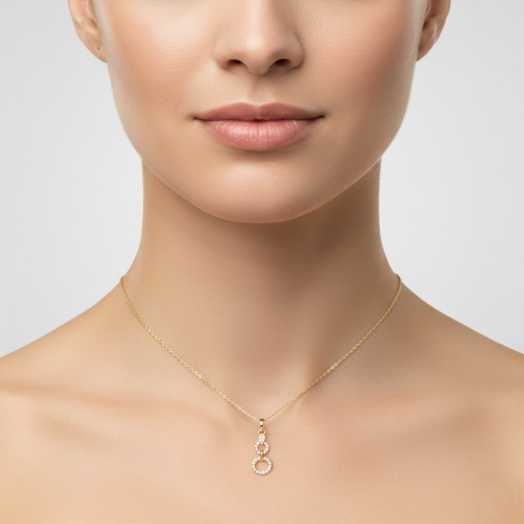 Linked Dual Circle Diamond Gold Pendant