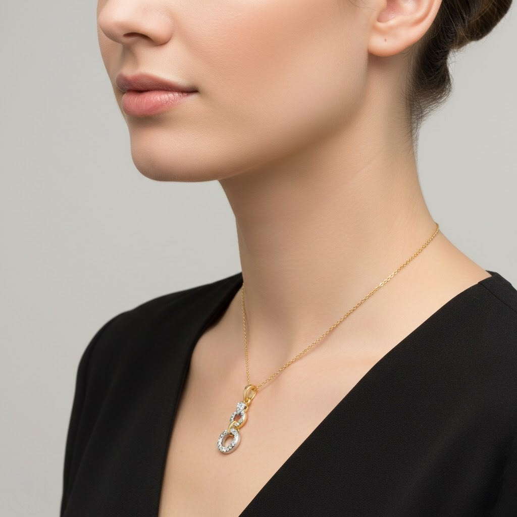 Linked Dual Circle Diamond Gold Pendant