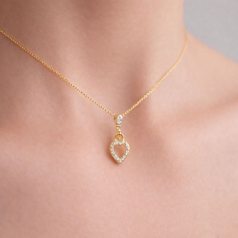 Dainty Hanging Heart Diamond Gold Pendant