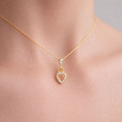 Dainty Hanging Heart Diamond Gold Pendant