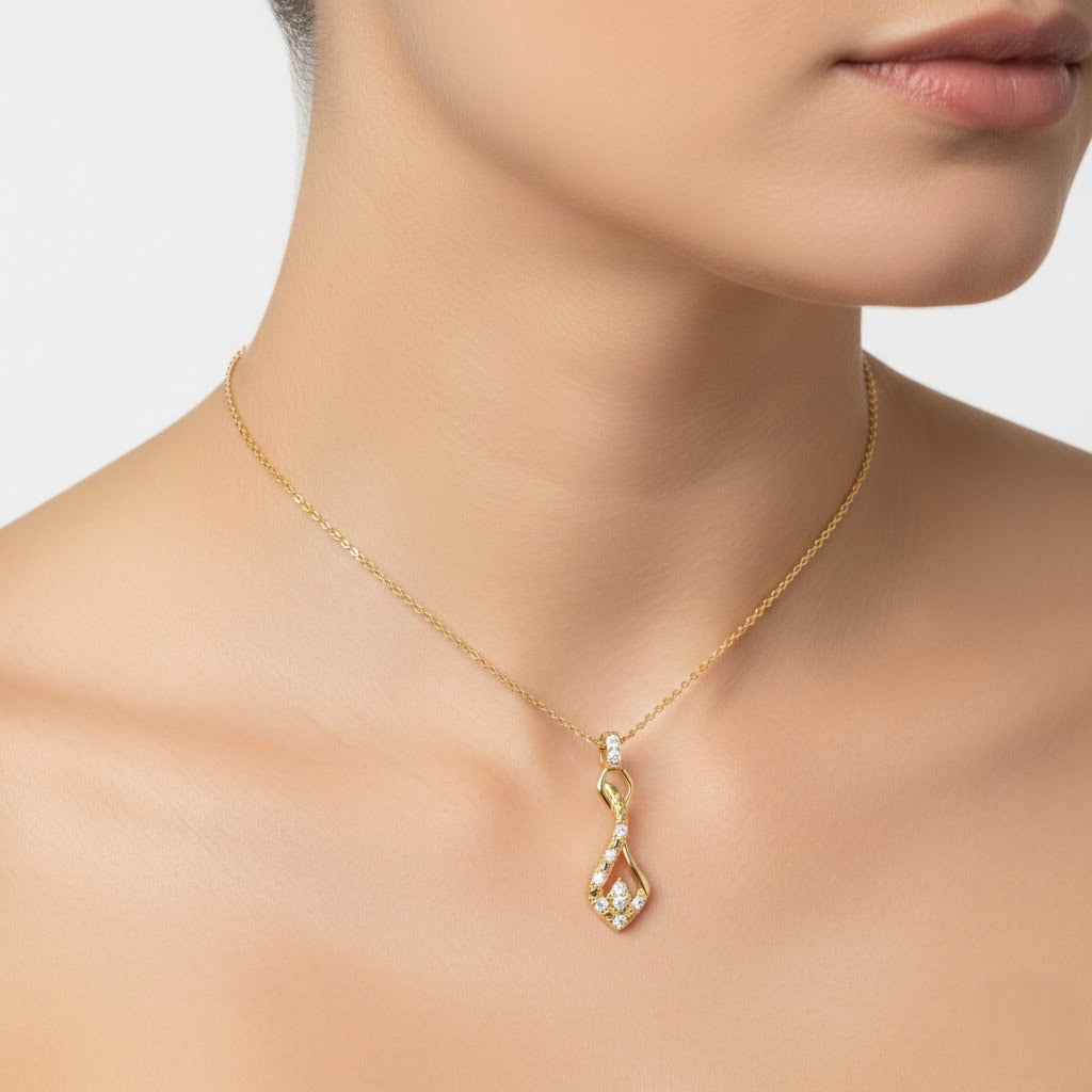 Twisted Lattice Drop Diamond Gold Pendant