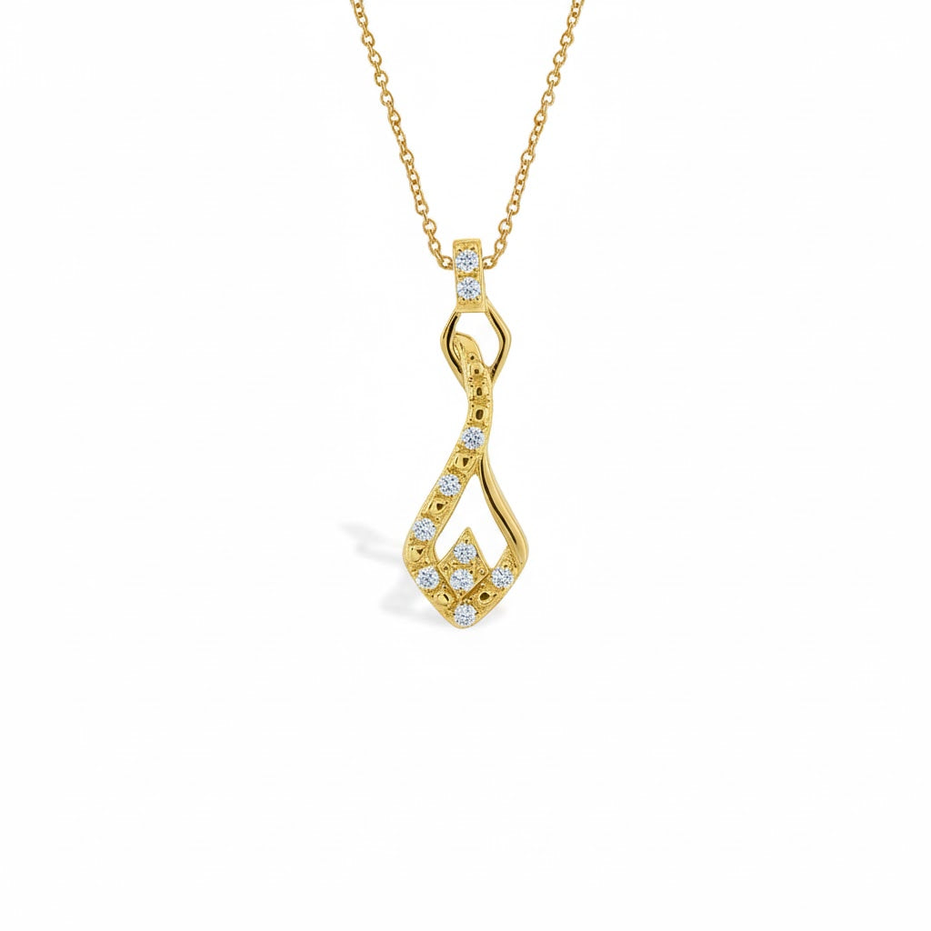 Twisted Lattice Drop Diamond Gold Pendant