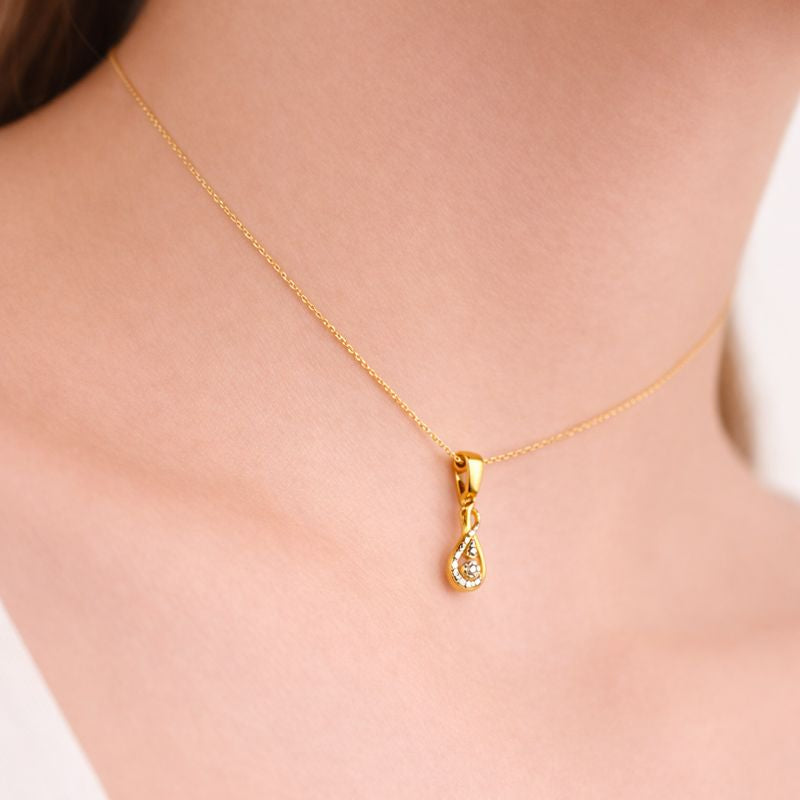 Elegant Curved Drop Design Diamond Gold Pendant
