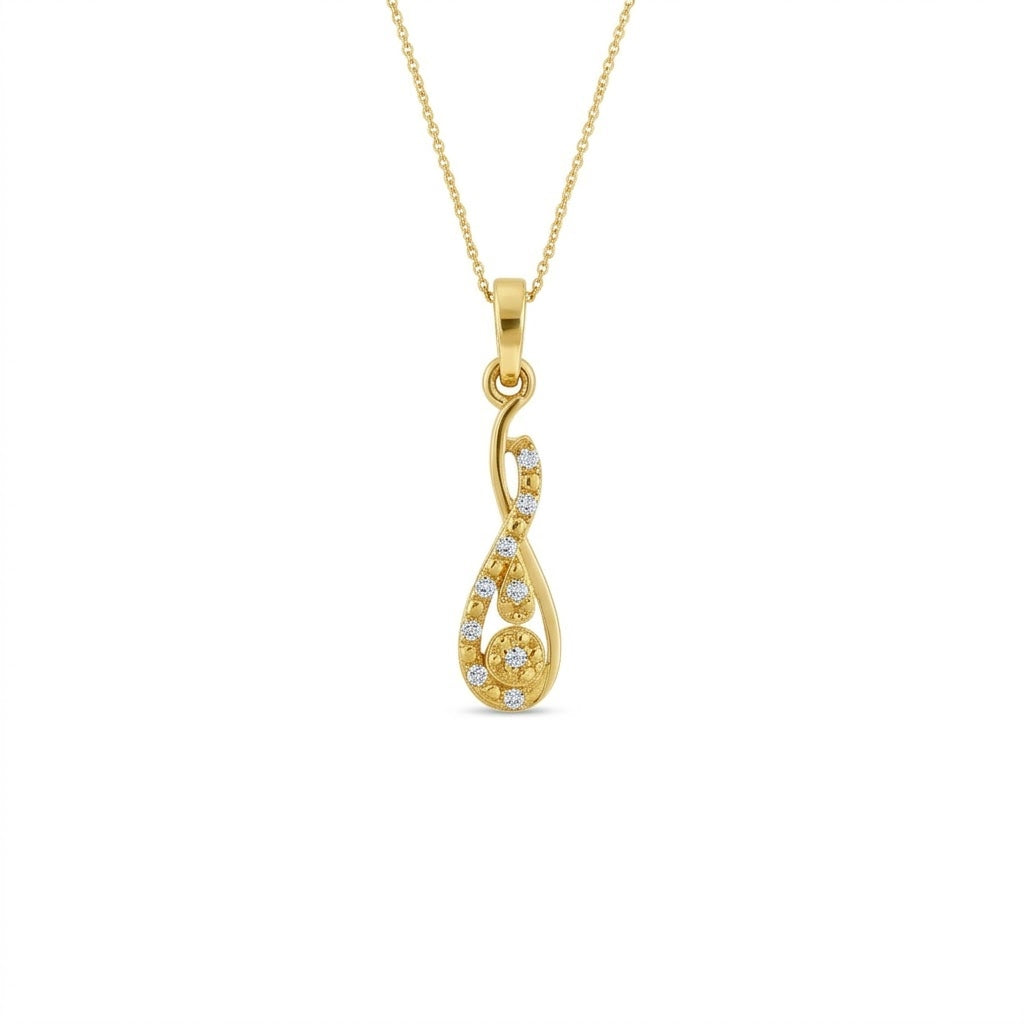 Elegant Curved Drop Design Diamond Gold Pendant