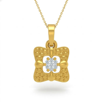 Textured Floral Square Diamond Gold Pendant