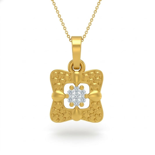 Textured Floral Square Diamond Gold Pendant