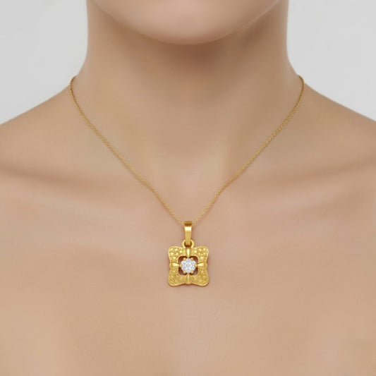 Textured Floral Square Diamond Gold Pendant
