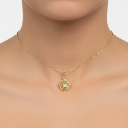 Artistic Circular Floral Stone Set Designer diamond gold pendant