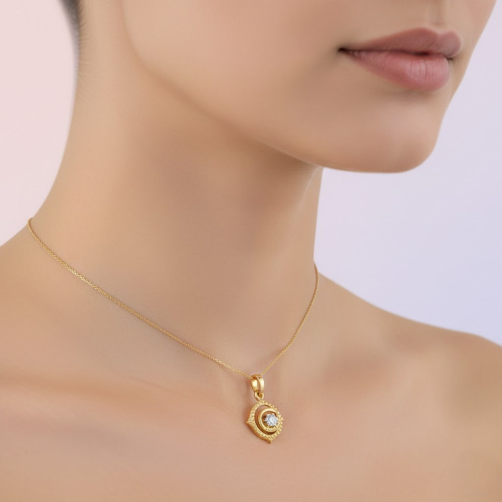 Artistic Circular Floral Stone Set Designer diamond gold pendant
