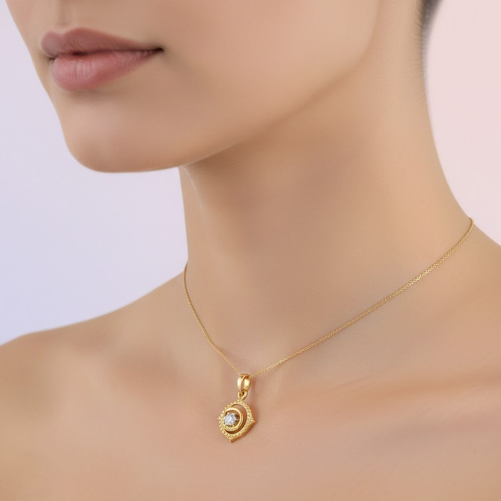 Artistic Circular Floral Stone Set Designer diamond gold pendant