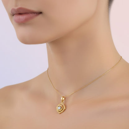 Artistic Circular Floral Stone Set Designer diamond gold pendant