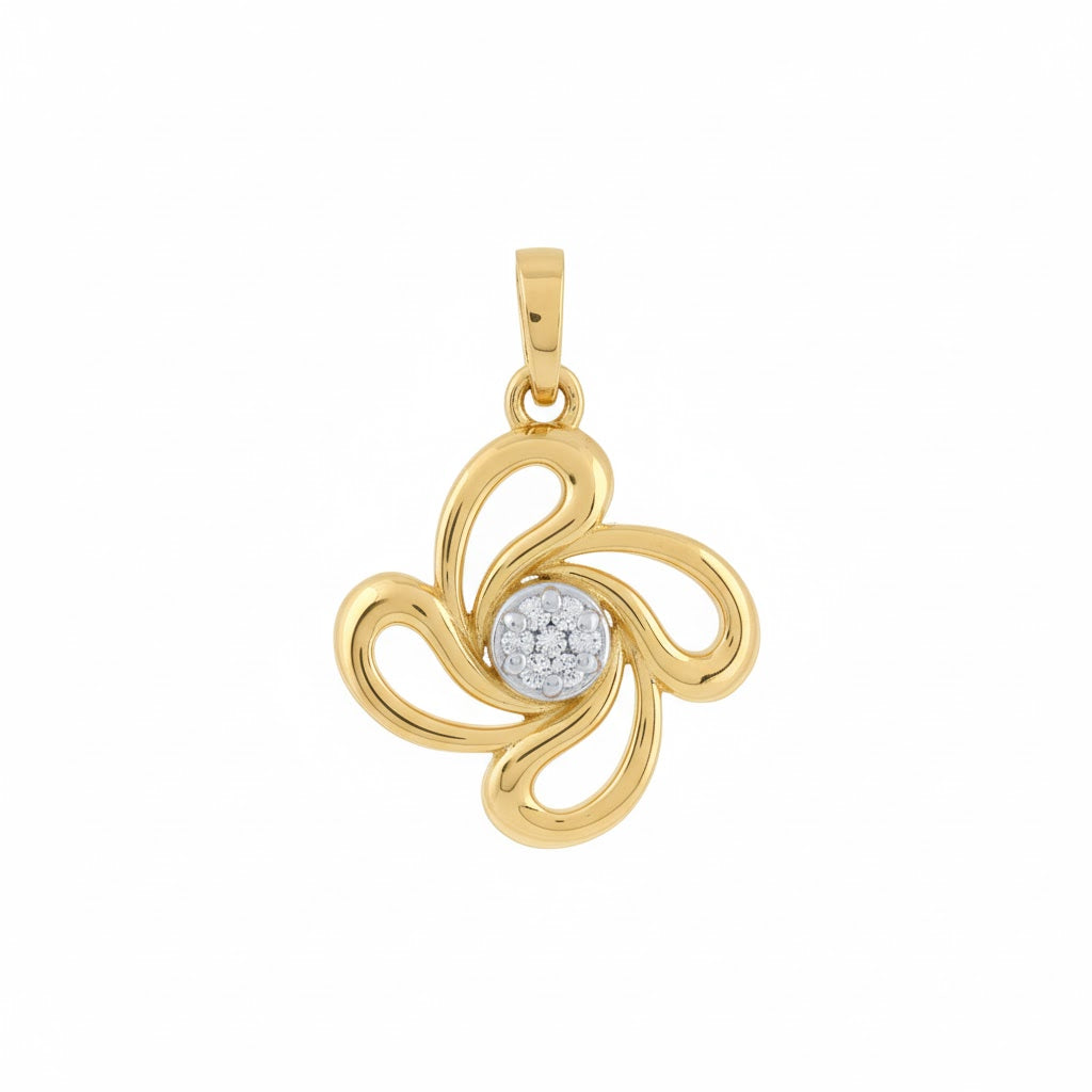 Elegant Swirl Floral Design Diamond Gold Pendant