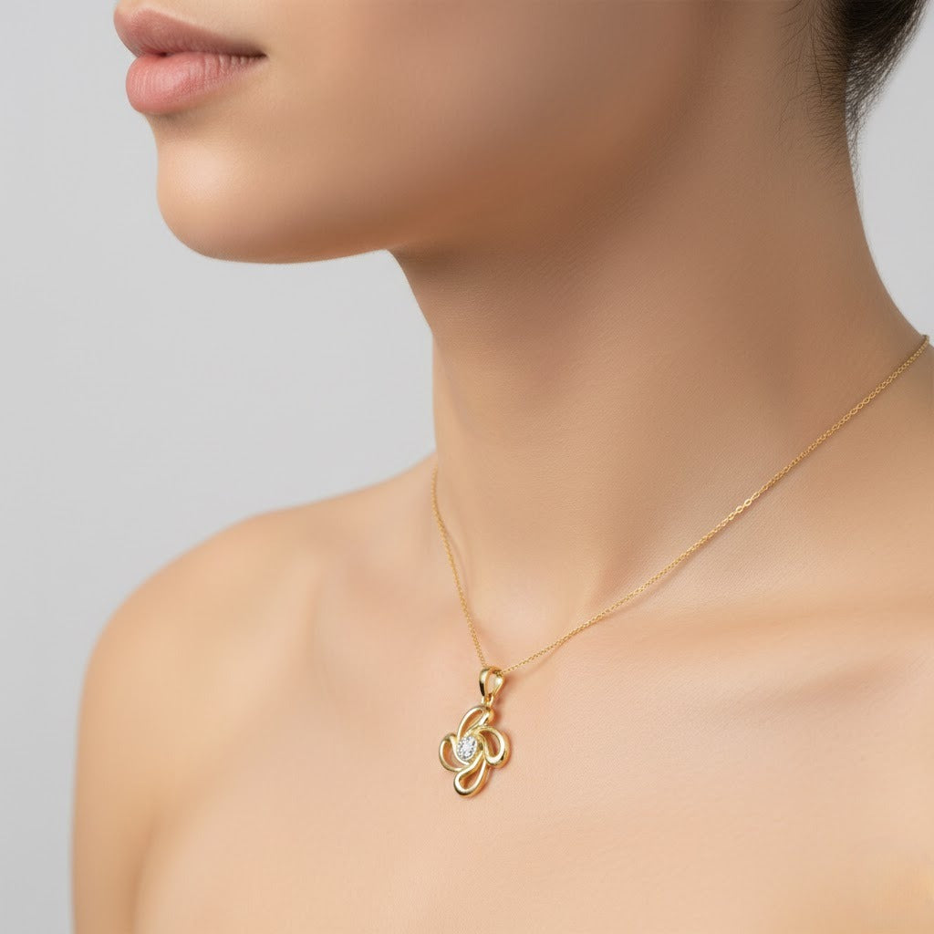 Elegant Swirl Floral Design Diamond Gold Pendant