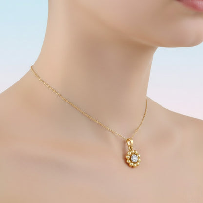 Classic Beaded Halo Diamond Gold Pendant