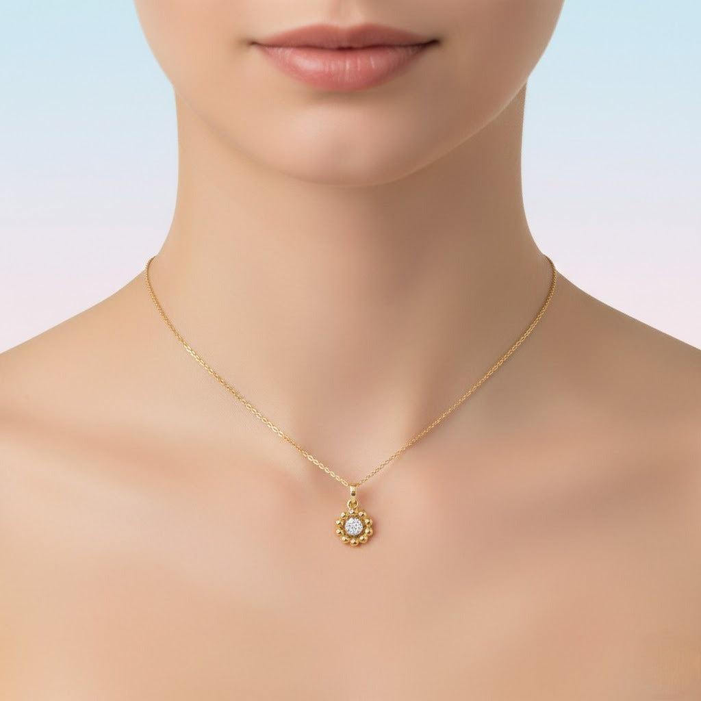 Classic Beaded Halo Diamond Gold Pendant