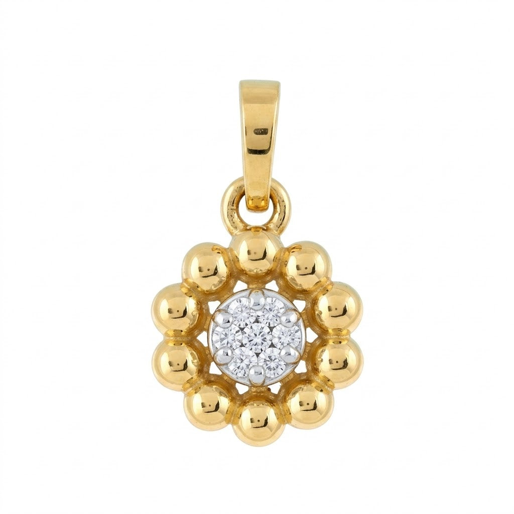 Classic Beaded Halo Diamond Gold Pendant