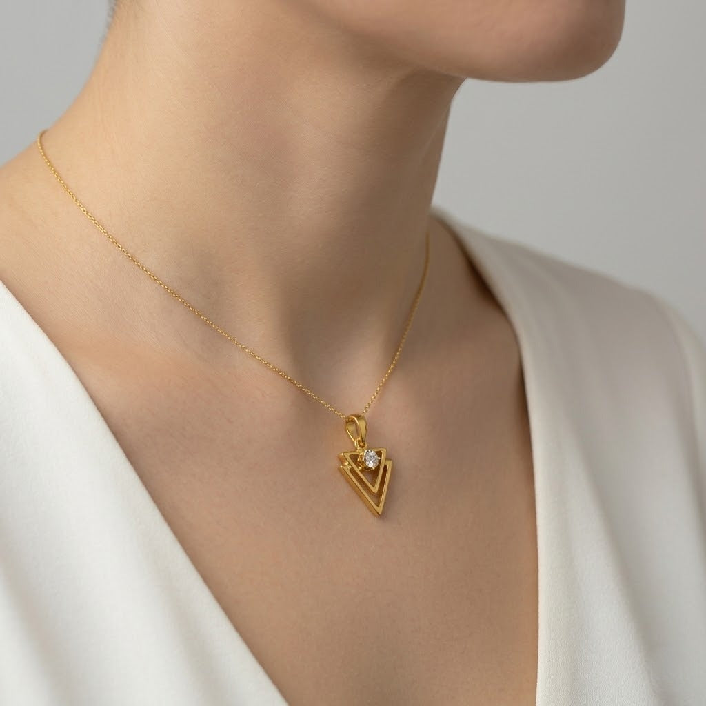 Minimal Triangle Sparkle Diamond Gold Pendant