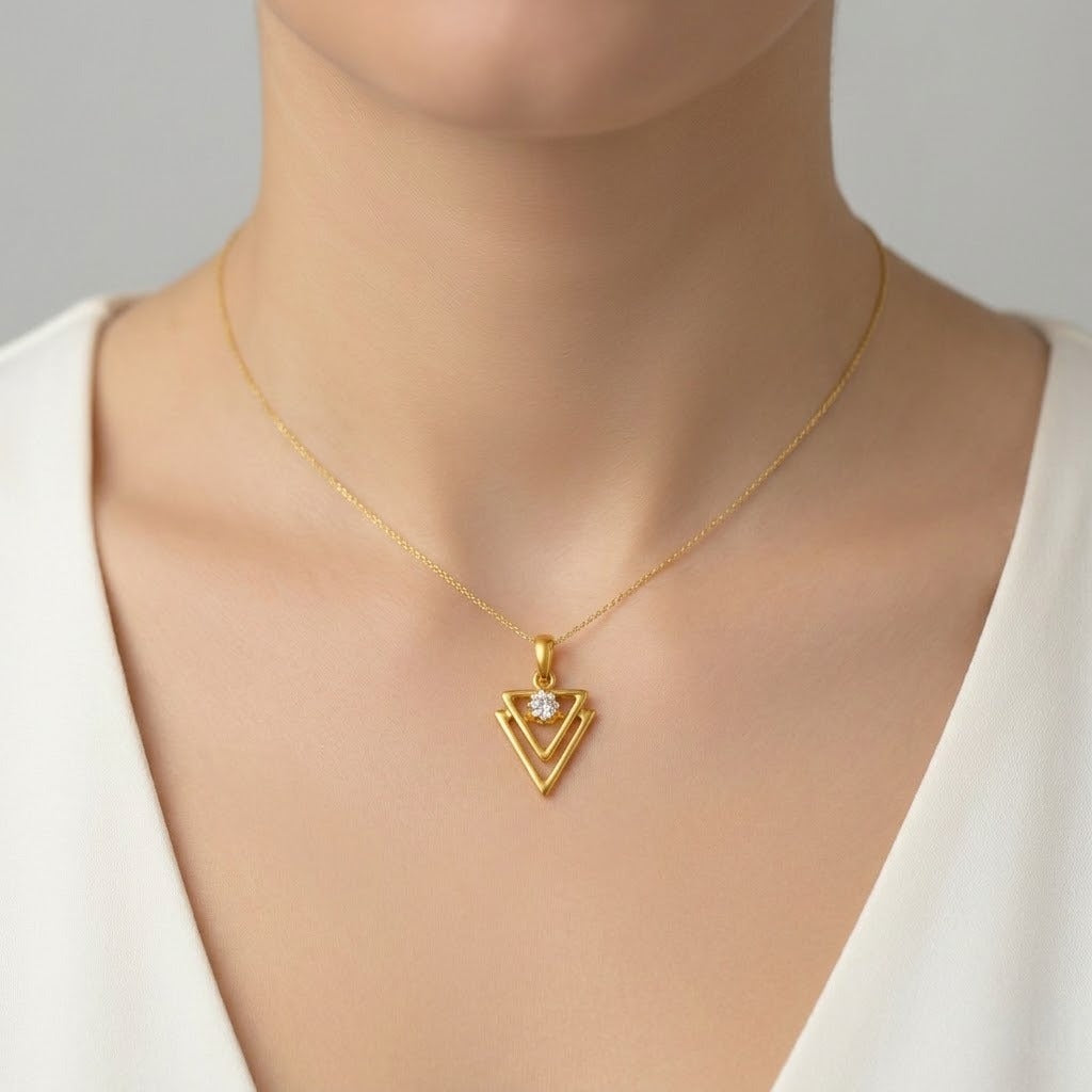 Minimal Triangle Sparkle Diamond Gold Pendant