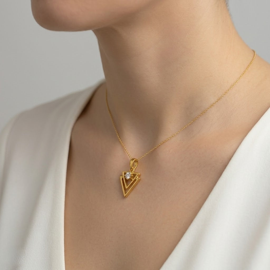 Minimal Triangle Sparkle Diamond Gold Pendant