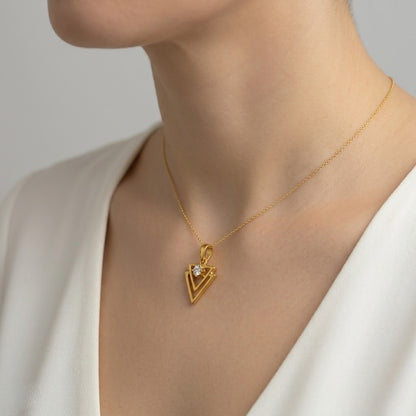 Minimal Triangle Sparkle Diamond Gold Pendant