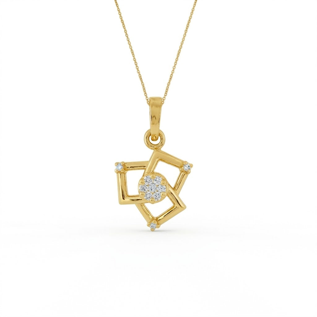 Modern Interlocked Square Center Sparkle Diamond Gold Pendant