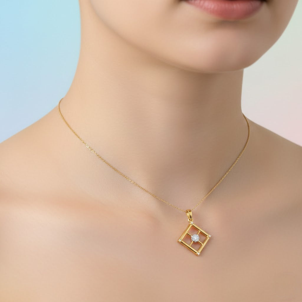 Geometric Spark Diamond Gold Pendant