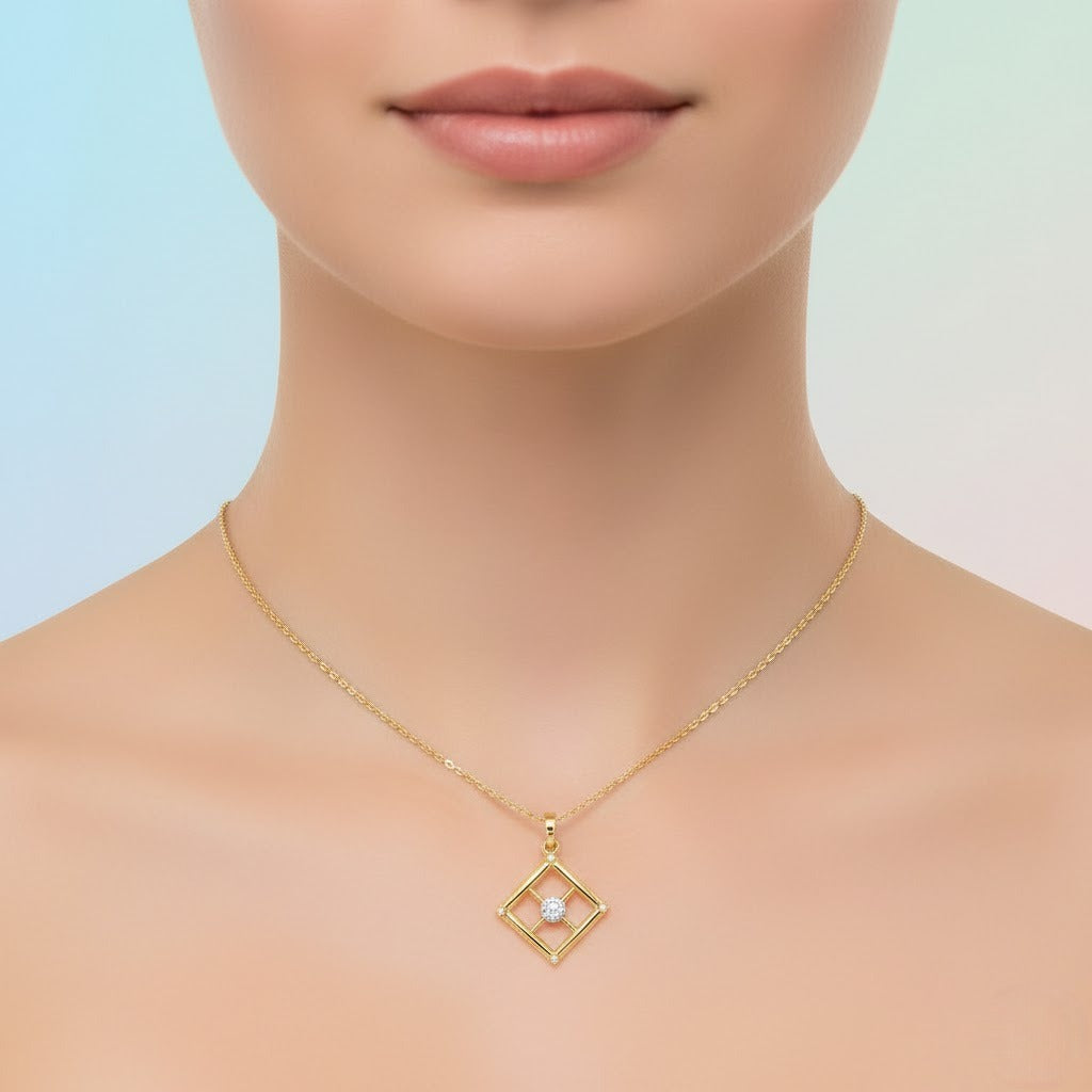 Geometric Spark Diamond Gold Pendant