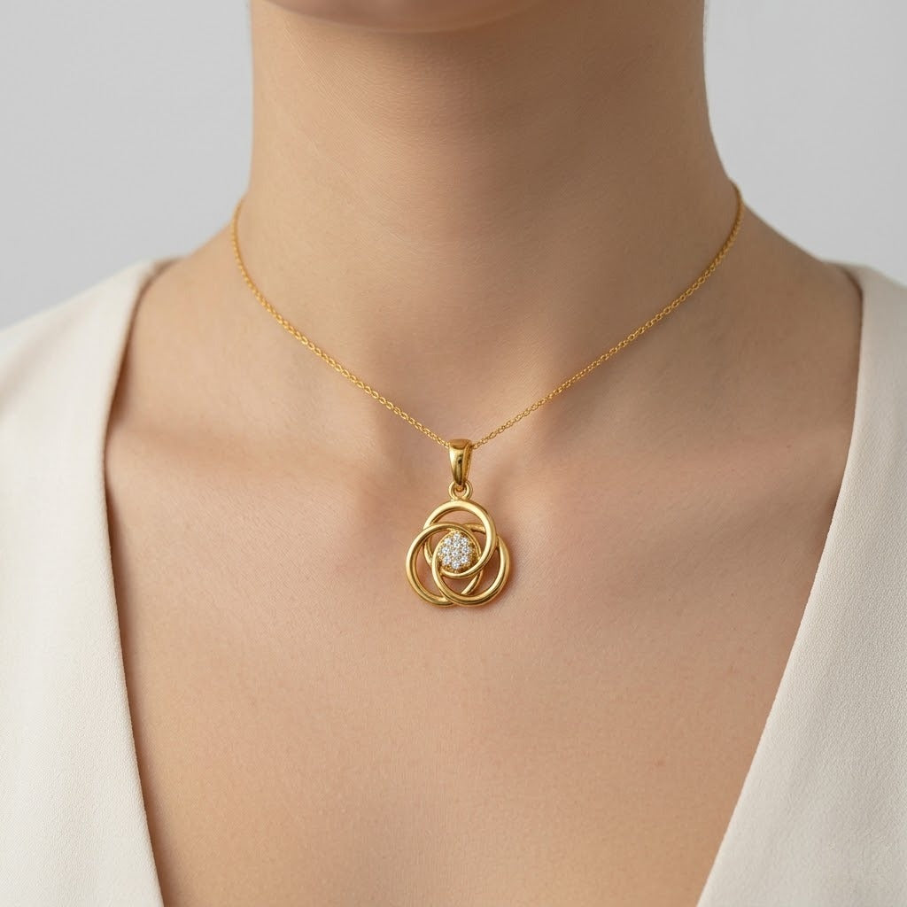 Graceful Intertwined Loop Sparkle Diamond Gold Pendant