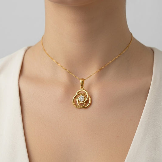 Graceful Intertwined Loop Sparkle Diamond Gold Pendant