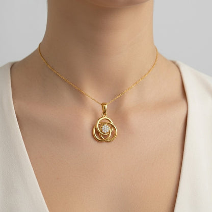 Graceful Intertwined Loop Sparkle Diamond Gold Pendant