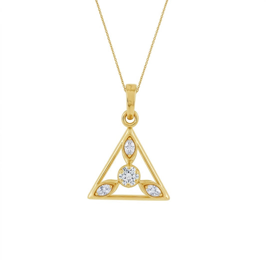 Modern Geometric Triangle Center Sparkle Diamond Gold Pendant