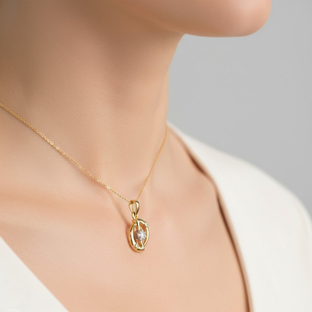 Modern Circular Split Diamond Gold Pendant