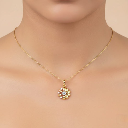 Radiant Floral Petal Cluster Sparkle Diamond Gold Pendant
