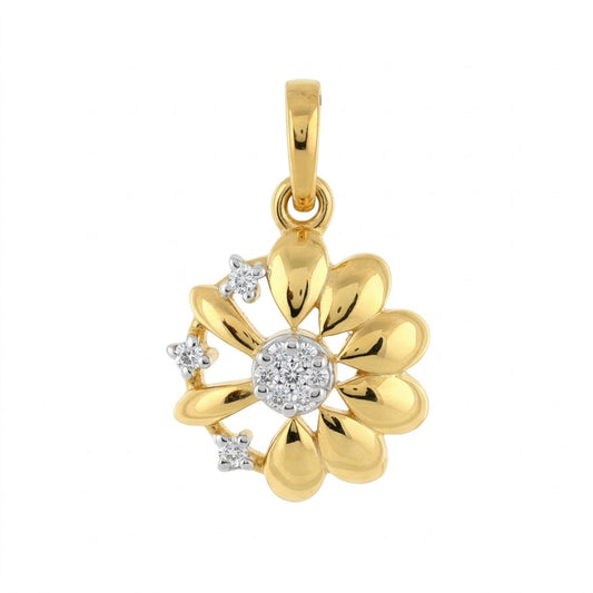 Radiant Floral Petal Cluster Sparkle Diamond Gold Pendant