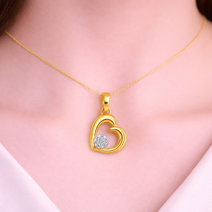 Soft Heart Curve Center Sparkle Diamond Gold Pendant