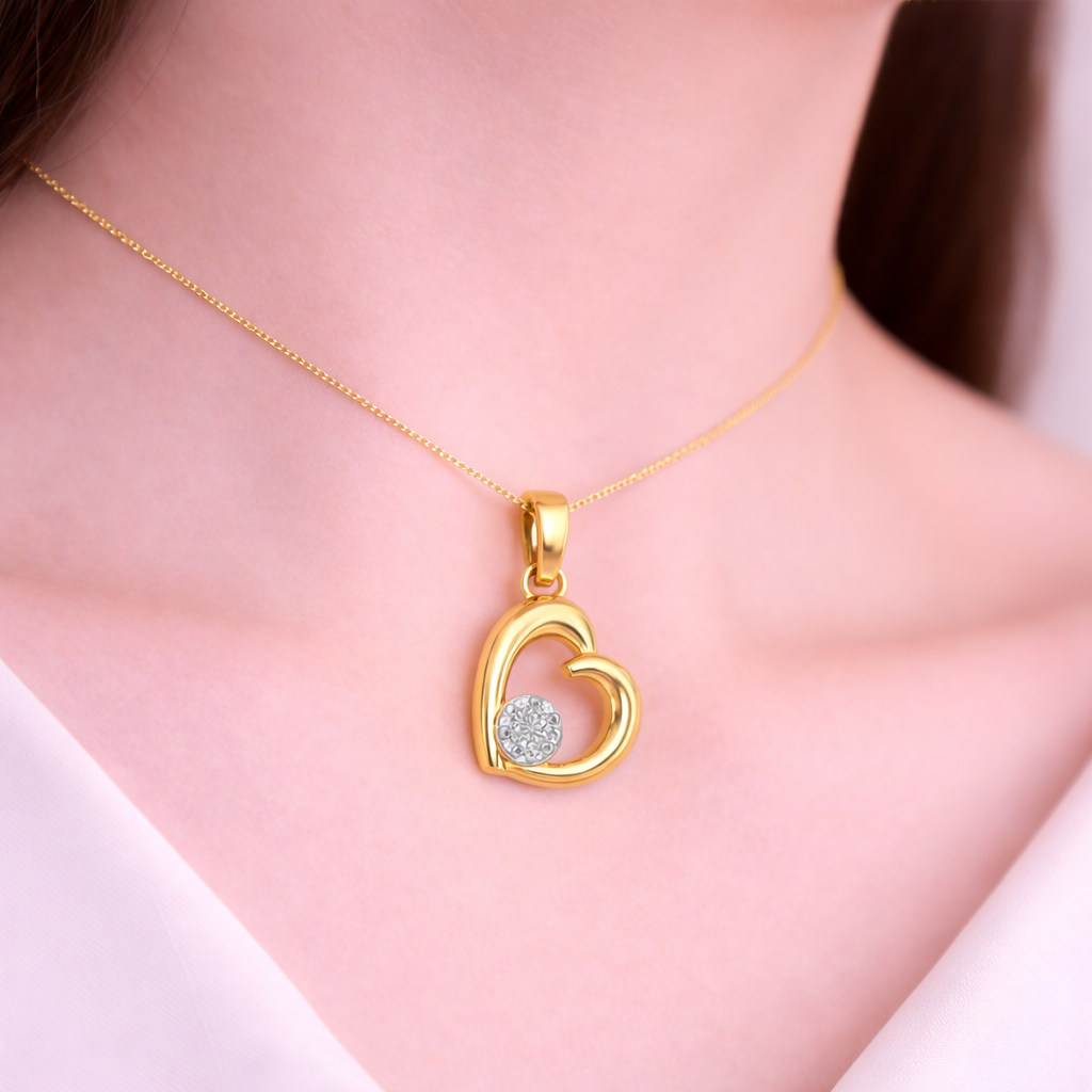 Soft Heart Curve Center Sparkle Diamond Gold Pendant