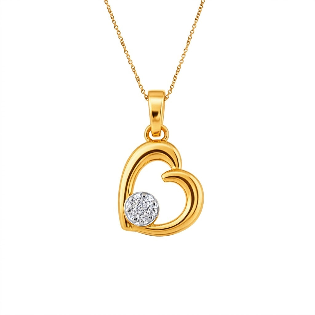 Soft Heart Curve Center Sparkle Diamond Gold Pendant