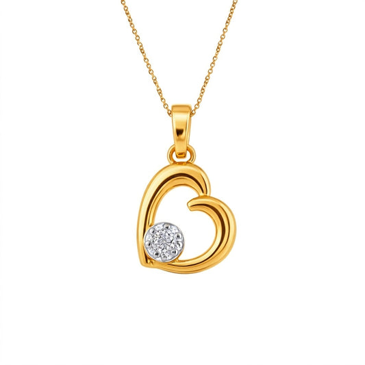 Soft Heart Curve Center Sparkle Diamond Gold Pendant