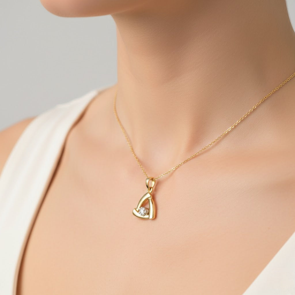 Modern Triangle Frame Accent Diamond Gold Pendant
